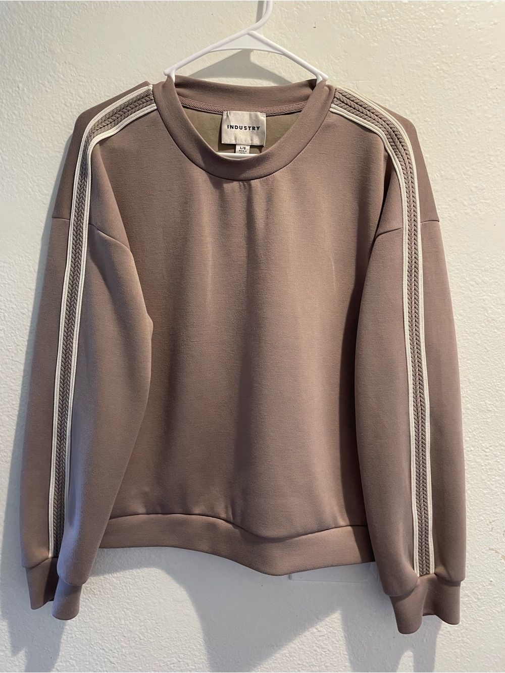 Industry Taupe Braided Stripe Drop Shoulder Pullover Sweatshirt L